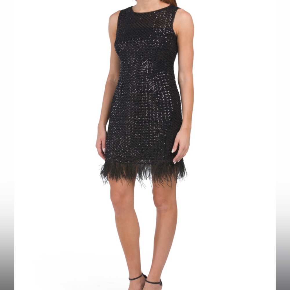 Adrianna Papell Black Sequin Shift Dress